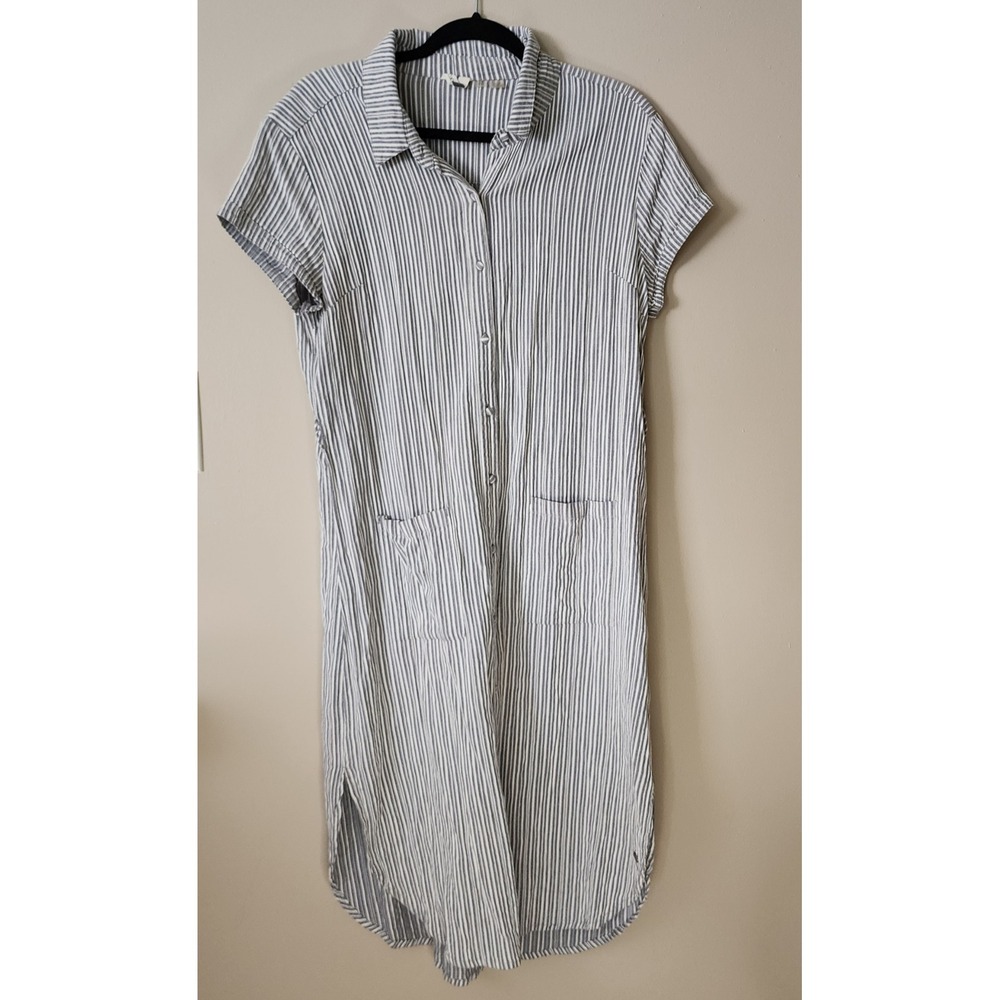 Roxy Shirt Dress XL Grey Striped Excellent Coastal Seersucker ERJWD03303